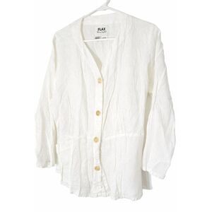 Flax womens small 100%  linen shirt blouse ivory cream off white capsule staple